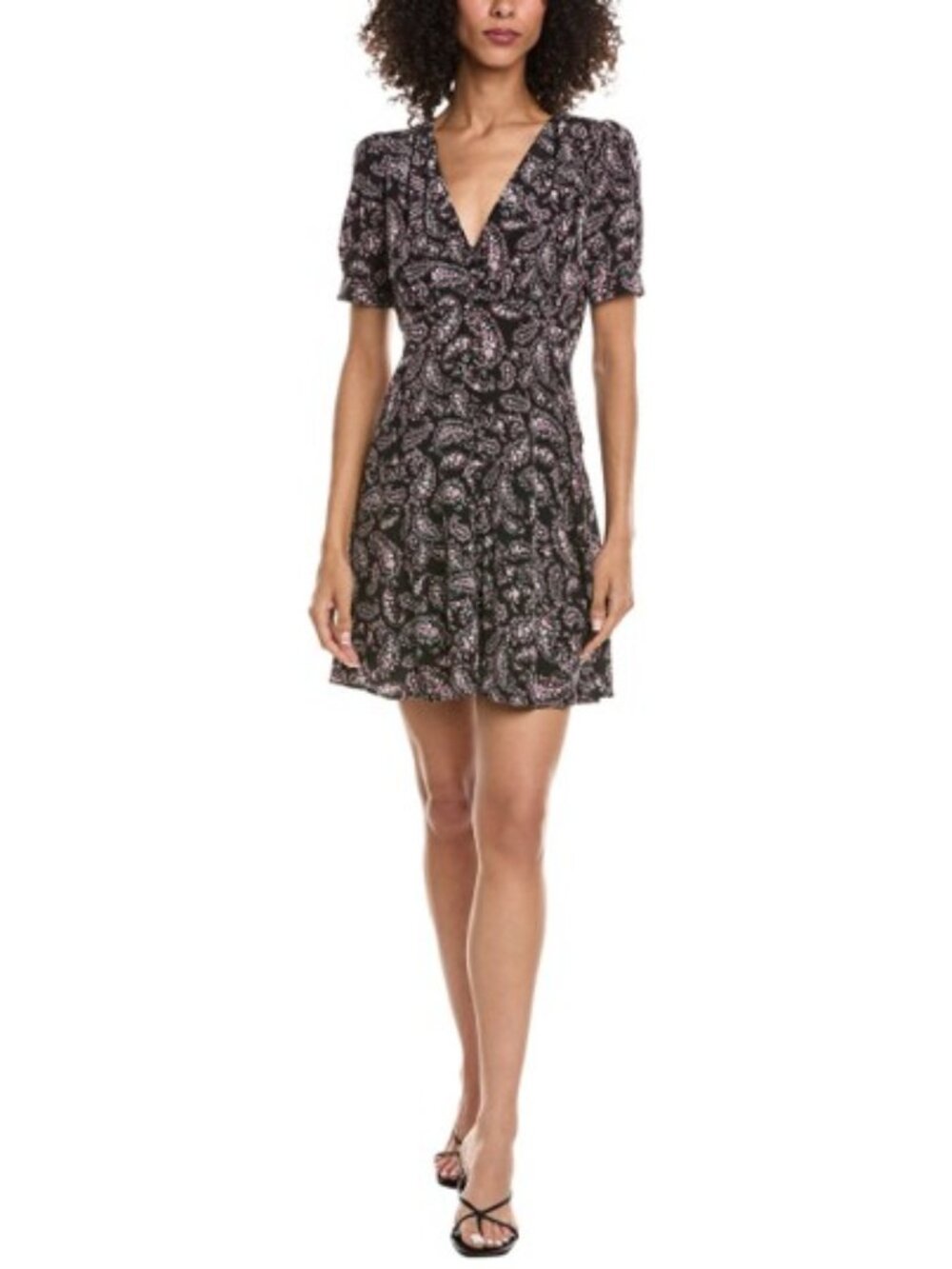 The Kooples Liberty Paisley Silk Mini Dress in Black Pink size 1
